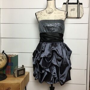 Y2K Speechless Strapless Party Dress | Sequin Bubble Hem · Prom / Formal